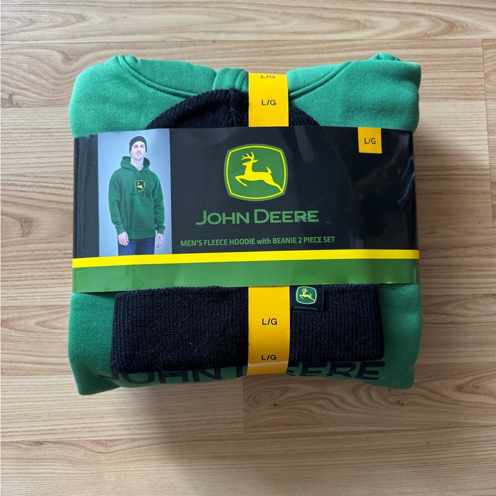 John Deere Men’s Fleece Hoodie with Beanie 2 Piece Set